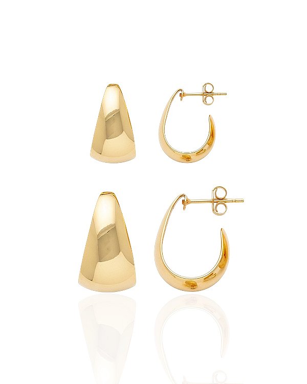 Brinco Duo de Argola Grossa Lisa - Banho de Ouro 18k