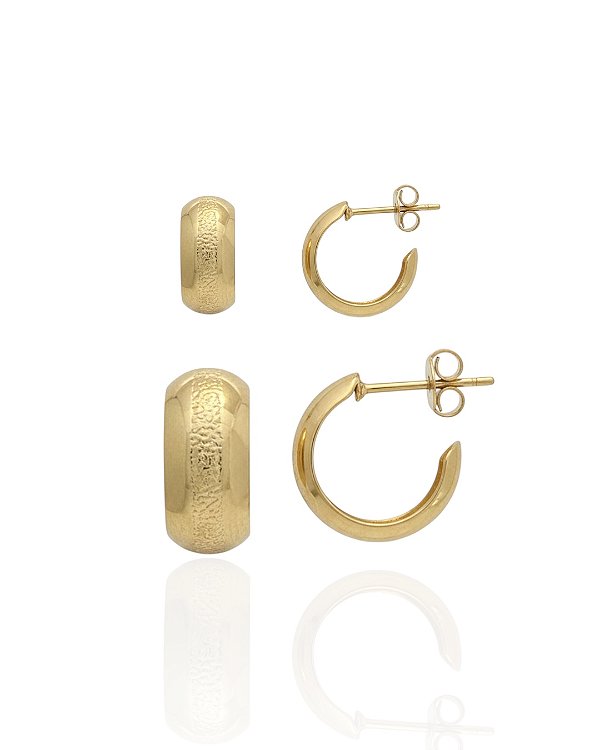 Brinco Duo de Argolinhas Meio Fosca - Banho de Ouro 18k