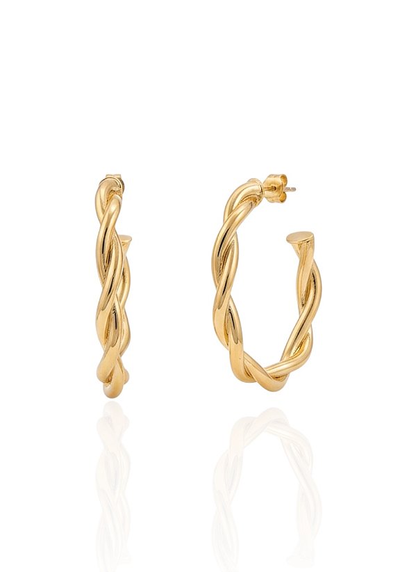 Brinco Argola Oval Torcida 4,5cm - Banho de Ouro 18k