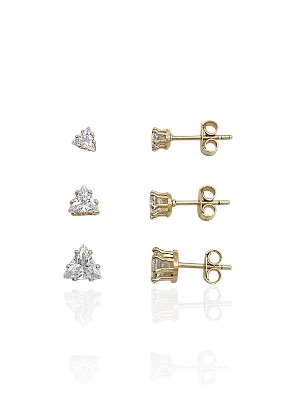 Brinco Trio Triângulo Zircônia - Banho de Ouro 18k