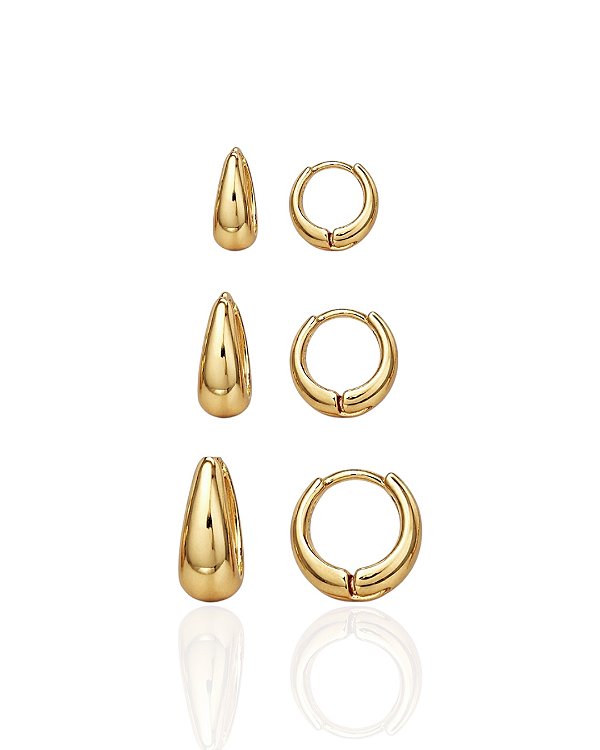 Brinco Trio Argolinhas Lisas - Banho de Ouro 18k