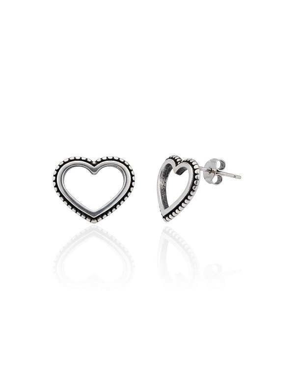 Brinco Coração 2 Bordas Envelhecido 1,5cm - Prata 925