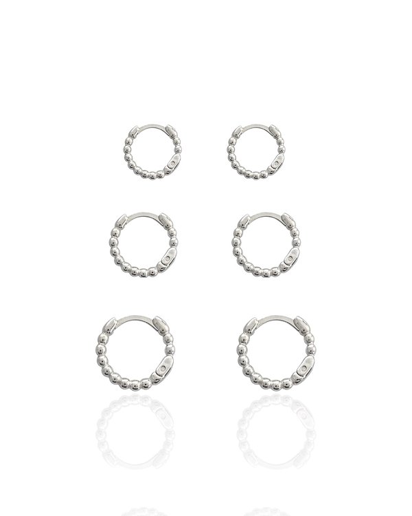 Brinco Trio Argolinha Redondo c/ Bolinhas - Prata 925