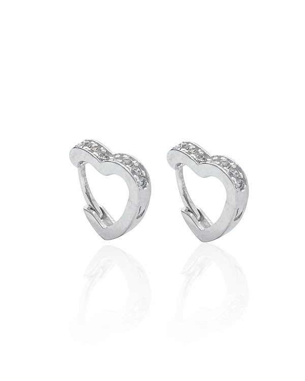 Brinco Argola Click Coração Cravejada 1,3cm - Prata 925