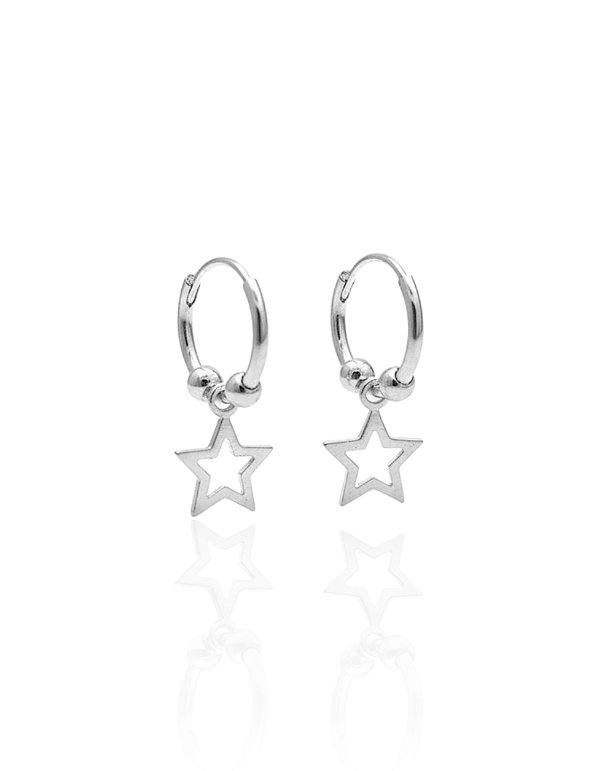 Brinco Argolinha com Pingente Estrela e 2 Bolinhas Encaixe 1,2cm - Prata 925