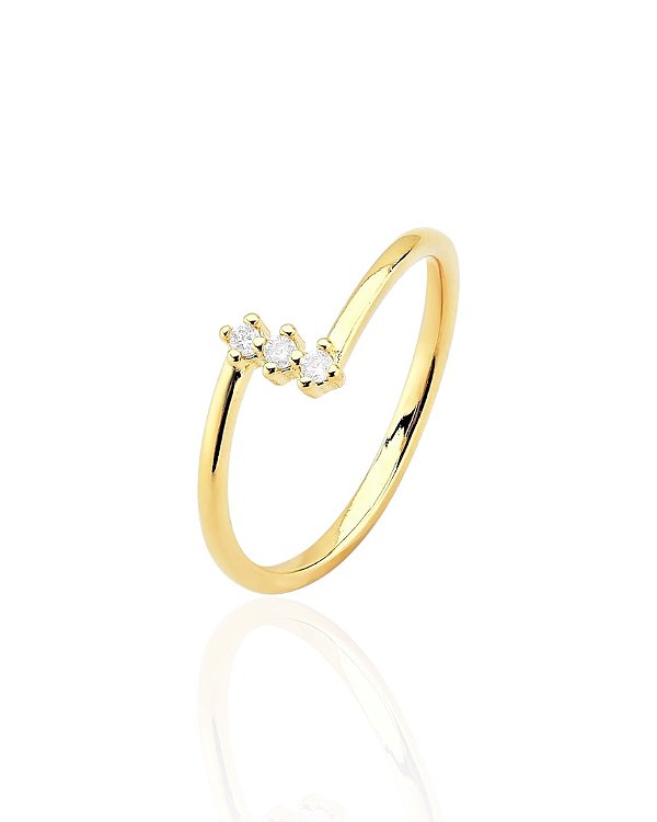 Anel Cravejado 3 Zircônias - Banho de Ouro 18k