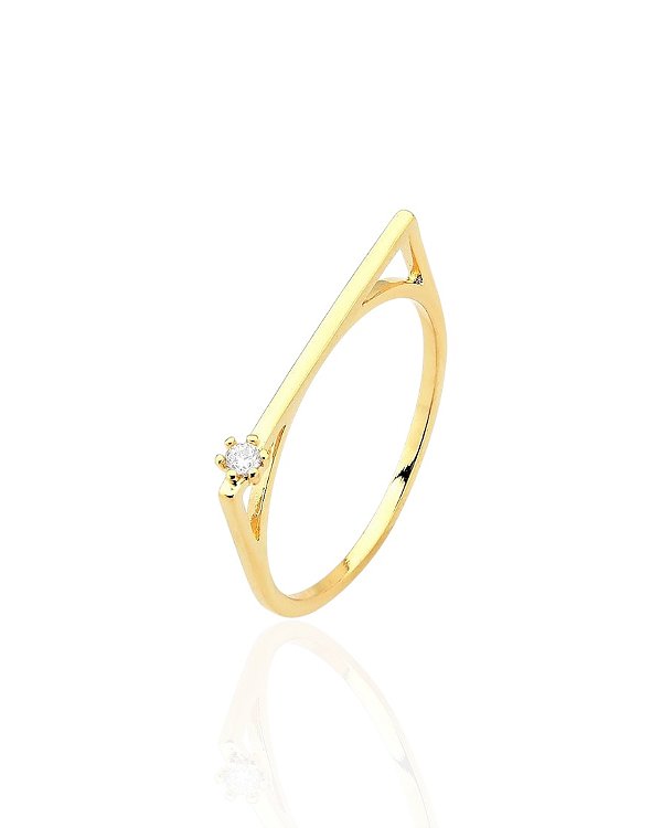 Anel Quadrado Vazado com Ponto de Luz - Banho de Ouro 18k