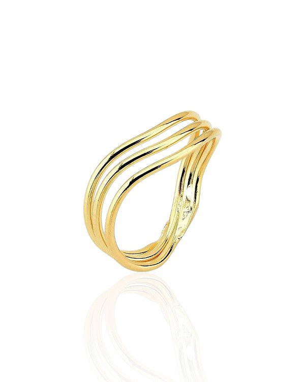 Anel Falange 3 Linhas Onduladas - Banho de Ouro 18k