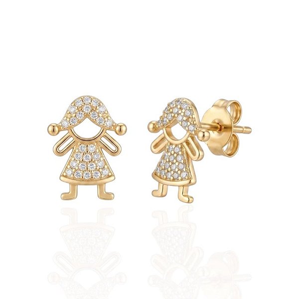 Brinco Menina Adolescente Cravejado - Banho de Ouro 18k