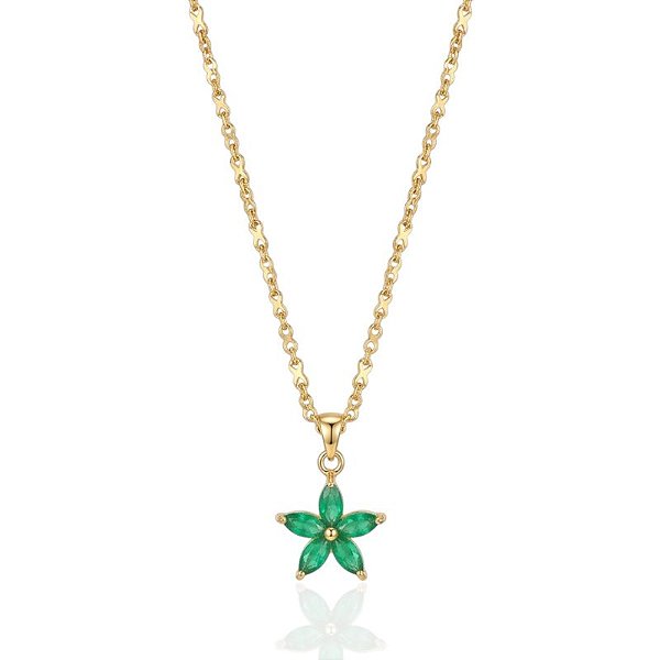 Colar Flor Verde com Corrente Elo Infinito 45cm - Banho de Ouro 18k