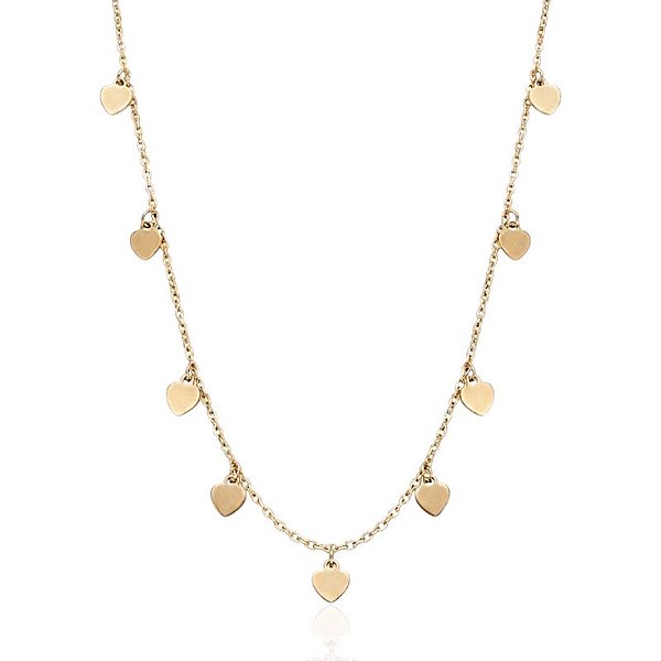 Colar Pingentes de Coração 45cm - Banho de Ouro 18k