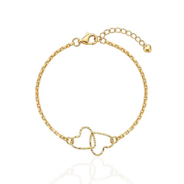 Pulseira 2 Corações Entrelaçados Vazados - Banho de Ouro 18k
