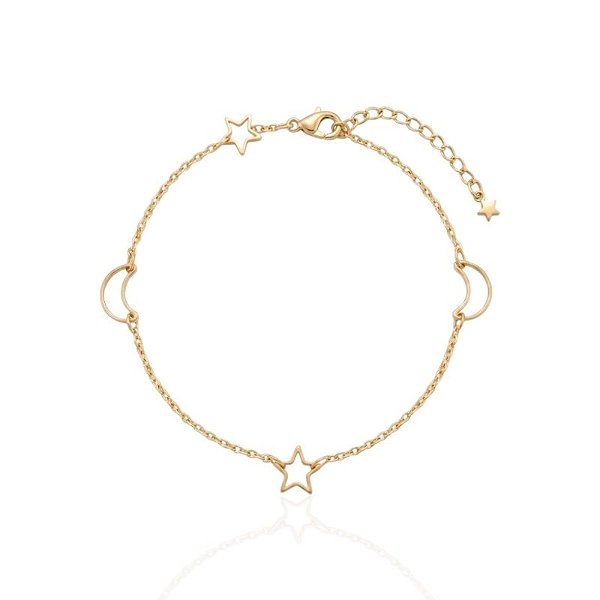 Pulseira Luas e Estrelas Vazadas - Banho Ouro 18k