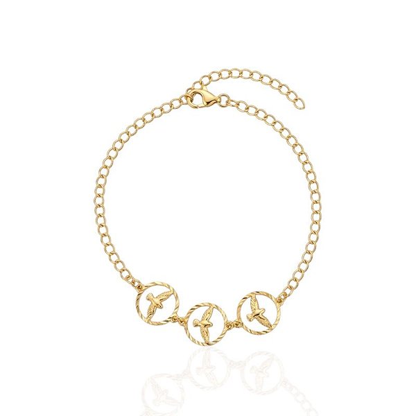 Pulseira 3 Espíritos Santo Vazado - Banho de Ouro 18k