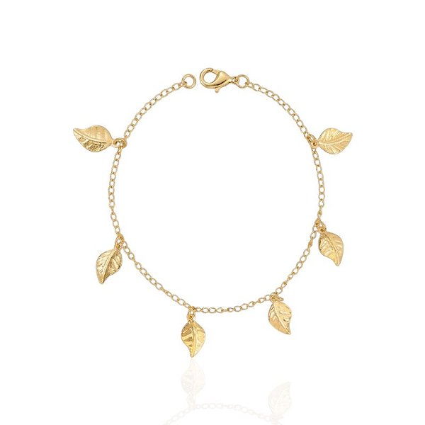 Pulseira 6 Folhas Penduradas - Banho Ouro 18k