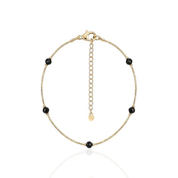 Pulseira Veneziana com Cristais Preto - Banho Ouro 18k