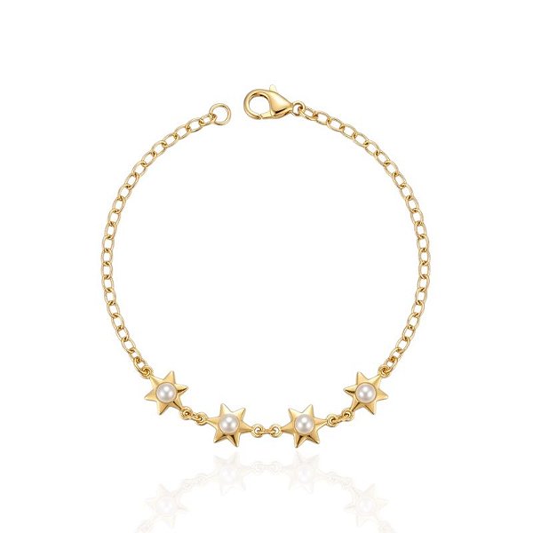 Pulseira 4 Estrelas com Pérolas - Banho Ouro 18k