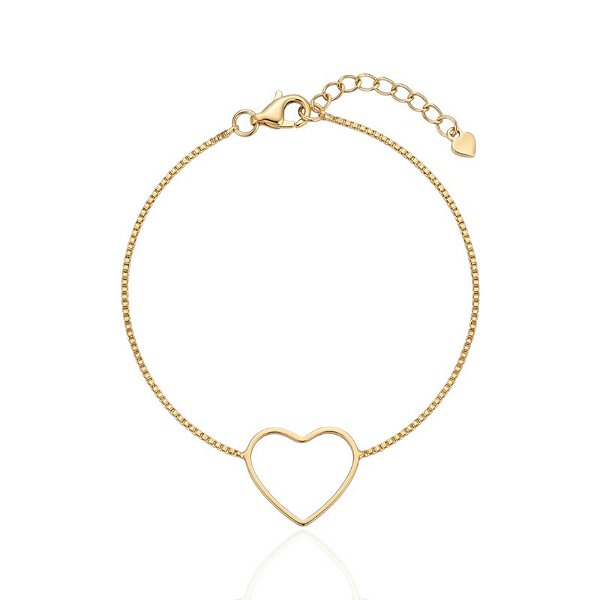 Pulseira Veneziana com Coração Vazado - Banho Ouro 18k