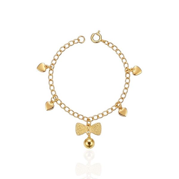 Pulseira Infantil Laço e Corações - Banho Ouro 18k