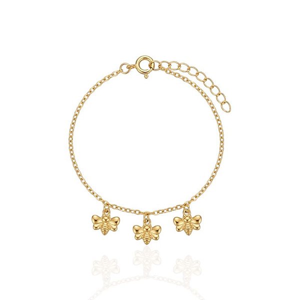 Pulseira Infantil 3 Abelhinhas - Banho Ouro 18k