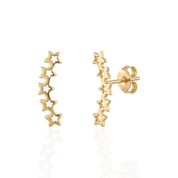 Brinco Ear Cuff Estrelas Vazadas - Banho de Ouro 18k