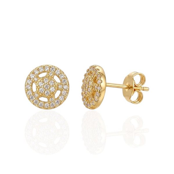 Brinco Círculo Cravejado Vazado - Banho de Ouro 18k