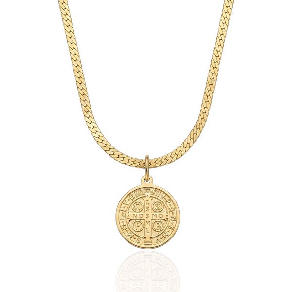 Colar Medalha São Bento Fita Laminada 34cm - Banho de Ouro 18k