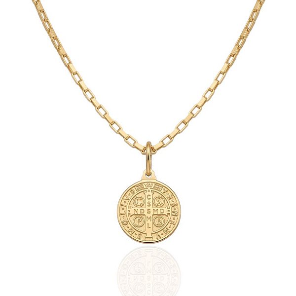 Colar Medalha São Bento Cartier 37cm - Banho de Ouro 18k