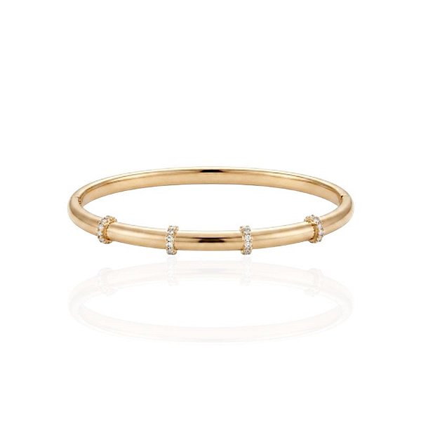 Bracelete Liso com Detalhes Cravejados Click - Banho Ouro 18k