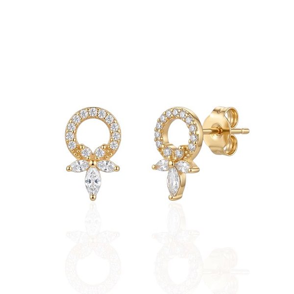 Brinco Círculo Cravejado com Flor de Lótus - Banho de Ouro 18k