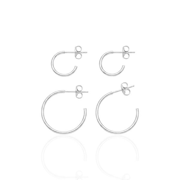 Brinco Duo Argolinha Lisa Tarraxa 1cm e 1,7cm - Prata 925