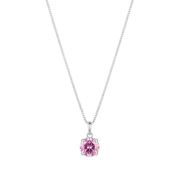 Colar Ponto de Luz Zircônia Redonda Rosa 45cm - Prata 925