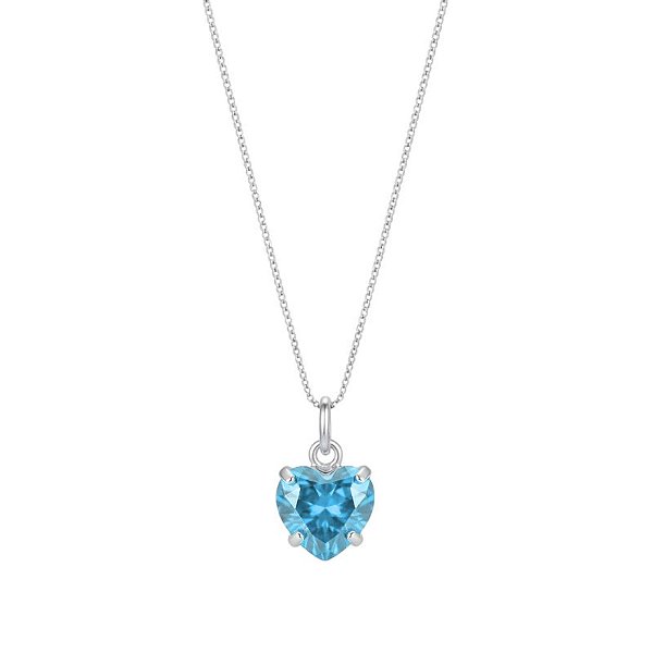 Colar Ponto de Luz Zircônia Coração Azul 45cm - Prata 925