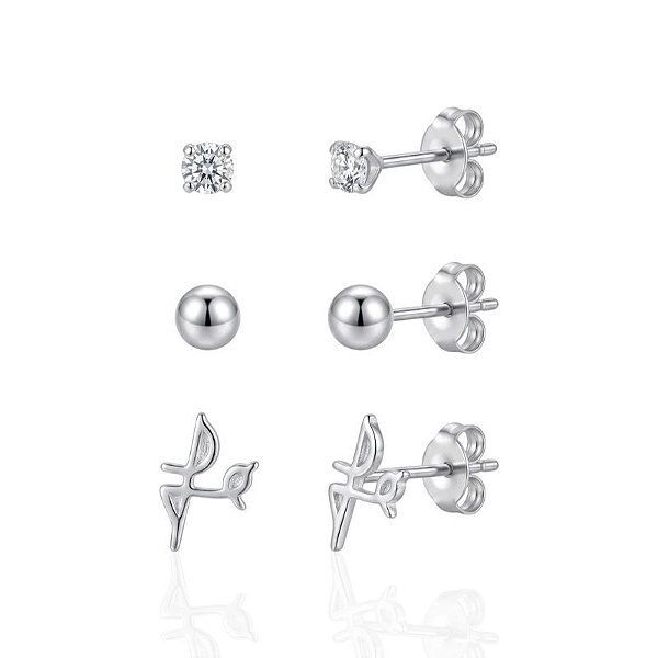Brinco Trio Fé, Bolinha e Zircônia Cristal - Prata 925