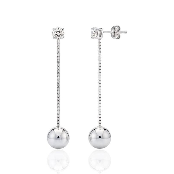 Brinco Ponto de Luz c/ Veneziana e Bola 4cm - Prata 925