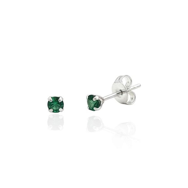 Brinco Ponto de Luz Zircônia Redondo Verde 3mm - Prata 925