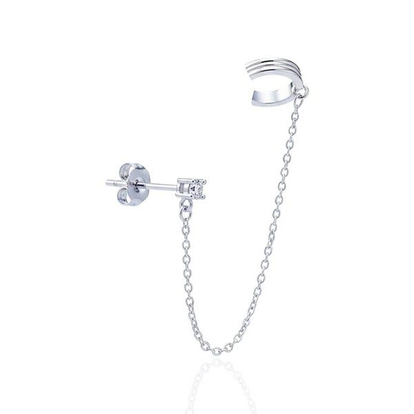 Brinco Ear Line Ponto de Luz e Piercing Fake Frisos UNIDADE - Prata 925