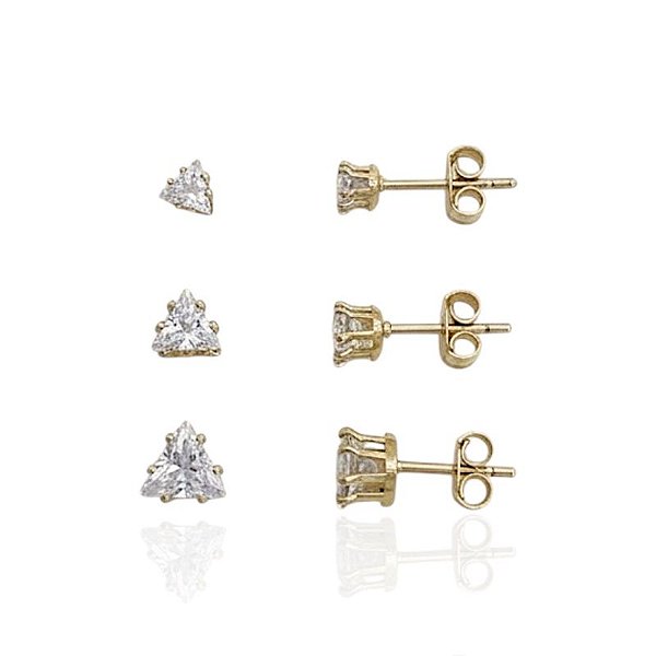 Brinco Trio Triângulo Zircônia - Banho de Ouro 18k