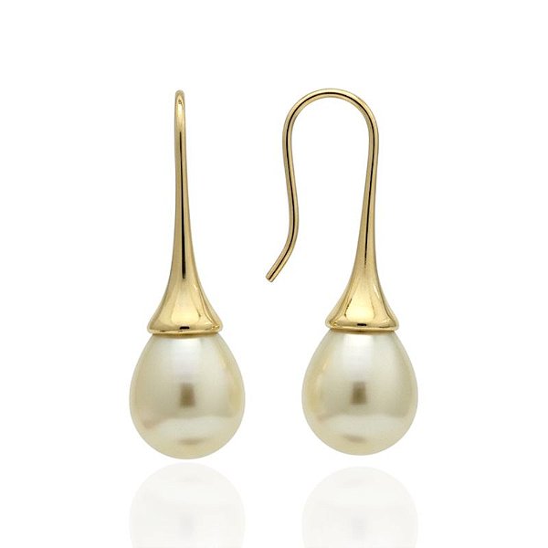 Brinco Gancho com Perola Gota - Banho de Ouro 18k