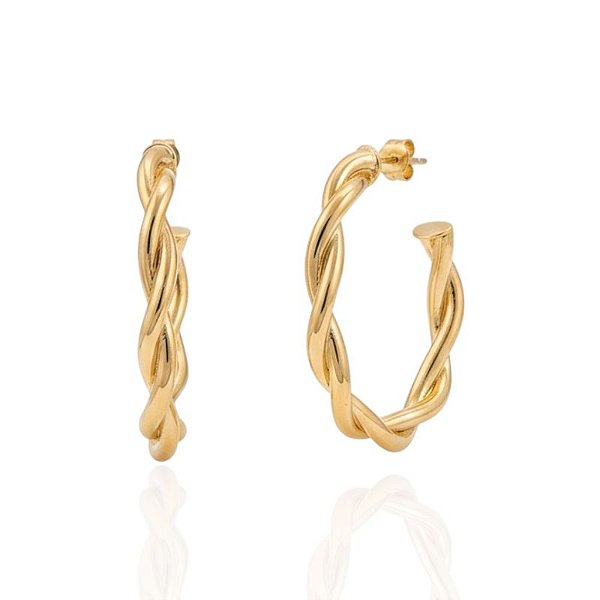 Brinco Argola Oval Torcida 4,5cm - Banho de Ouro 18k