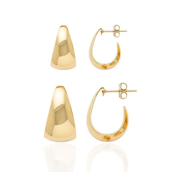 Brinco Duo de Argola Grossa Lisa - Banho de Ouro 18k