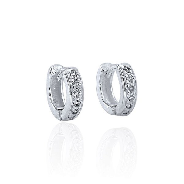Brinco Argola Click Fina Cravejada 1,1cm - Prata 925
