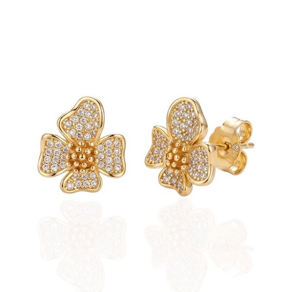 Brinco Flor Orgânica Cravejada - Banho de Ouro 18k