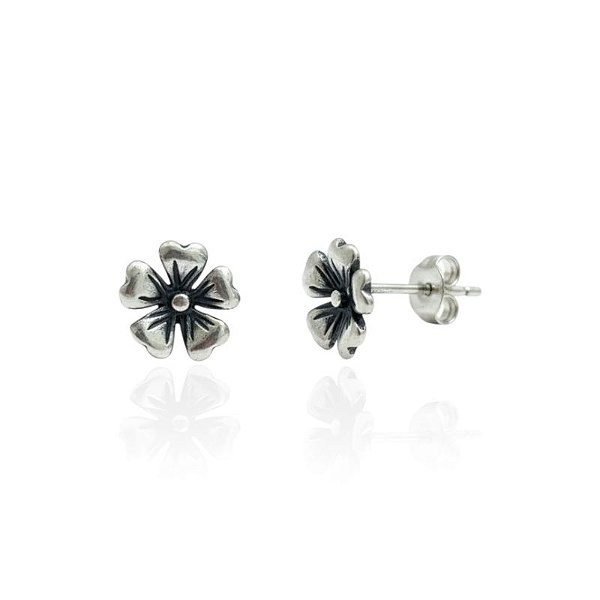 Brinco Flor 5 Petálas Envelhecida 0,8cm - Prata 925