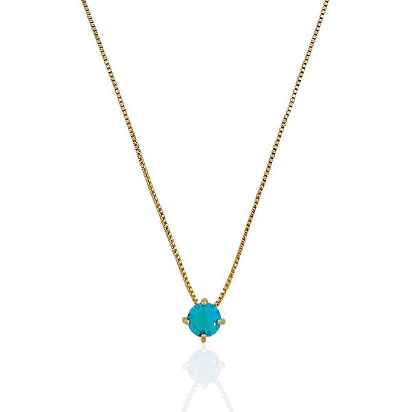 Colar Ponto de Luz Redondo Verde Água 45cm - Banho de Ouro 18k