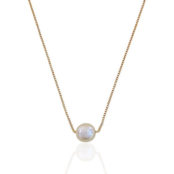Colar 1 Pérola 45cm - Banho de Ouro 18k