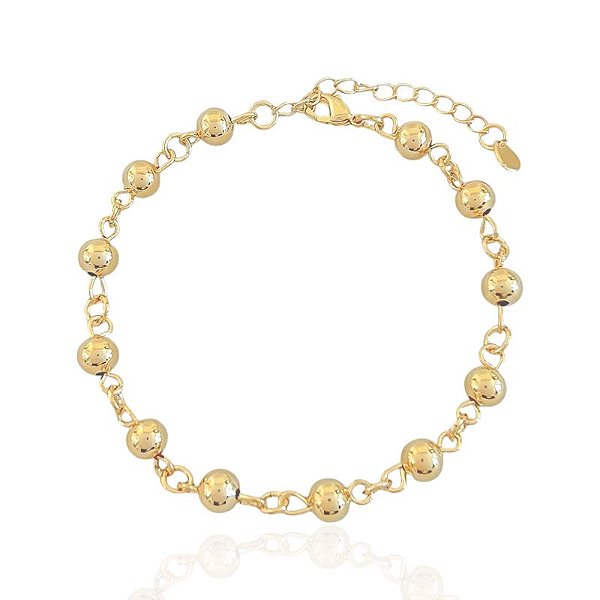 Pulseira Bolinhas 6mm 18cm - Banho de ouro 18k