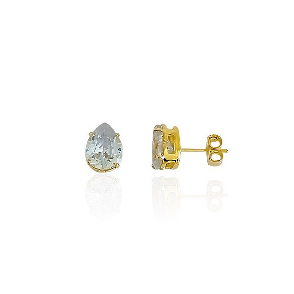 Brinco Gota Zircônia Cristal - Banho de Ouro 18k