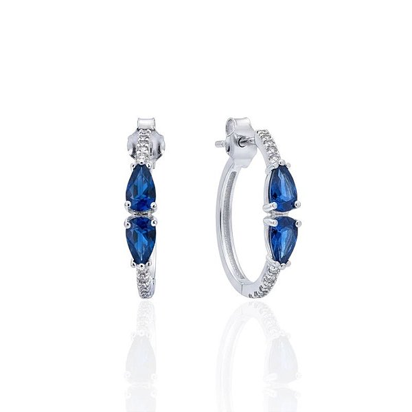 Brinco Argolinha Cravejada c/ 2 Zircônias Gota Azul 1,6cm - Prata 925