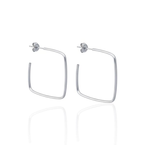 Brinco Argola Quadrada Tarraxa 3cm - Prata 925